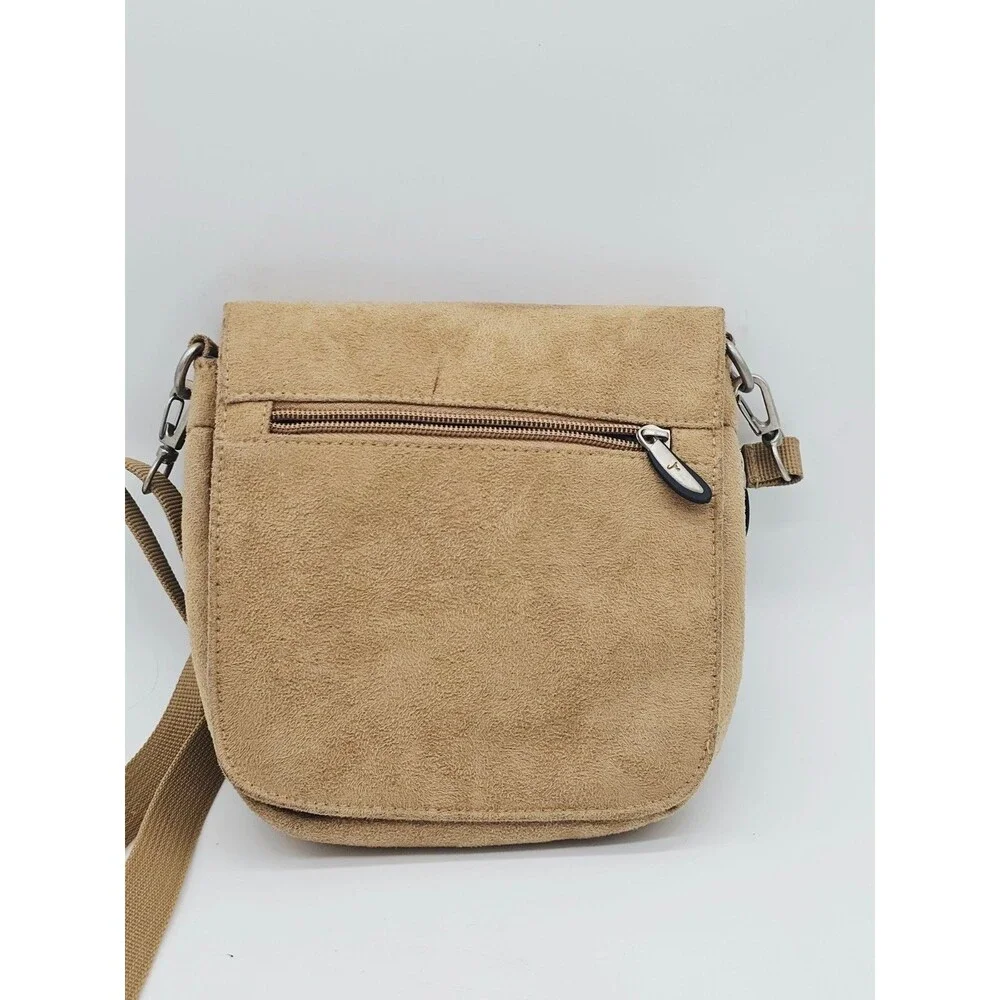 TRAVELON Suede Organizing Purse Key Fob Mirror Expandable Bottom Crossbody Purse